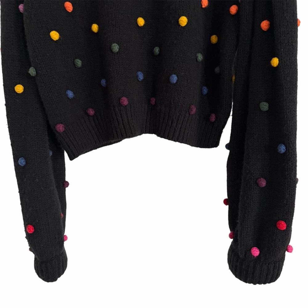 FARM RIO Rainbow Dot Pom Pom Sweater Black & Multicolor - EUC, Large - Picture 8 of 16